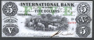 1858 CANADA $5 INTERNATIONAL BANK TORONTO ~ PS-1825 ~ NICE CRISP EXTREMELY FINE - Imagen 1 de 2