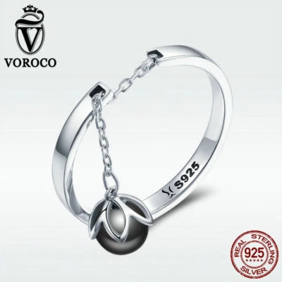 Voroco Tears Of Flower S925 Sterling Silver Open Ring With Pearl Dangle Jewelry - Image 1 of 4