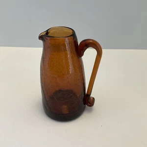 VINTAGE CREAMER PITCHER AMBER CRACKLE GLASS 3.75” - Picture 1 of 7