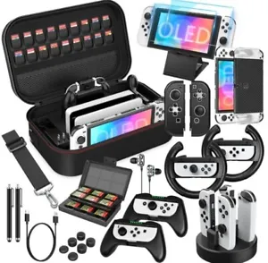 Nintendo Switch Oled Compatible  Case and Accessories Kit Deluxe Bundle Pack - Picture 1 of 11