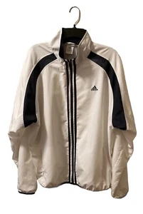 Adidas Climaproof Jacket Mens L White Navy Stripes Zip Windbreaker Tenniscore - Picture 1 of 9