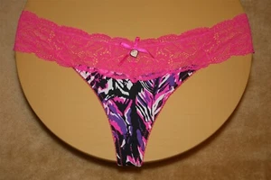 Hot Pink Lacy Banded Multicolored Thong w Shiny Bow & Heart Charm - 8 / 36 - Picture 1 of 2