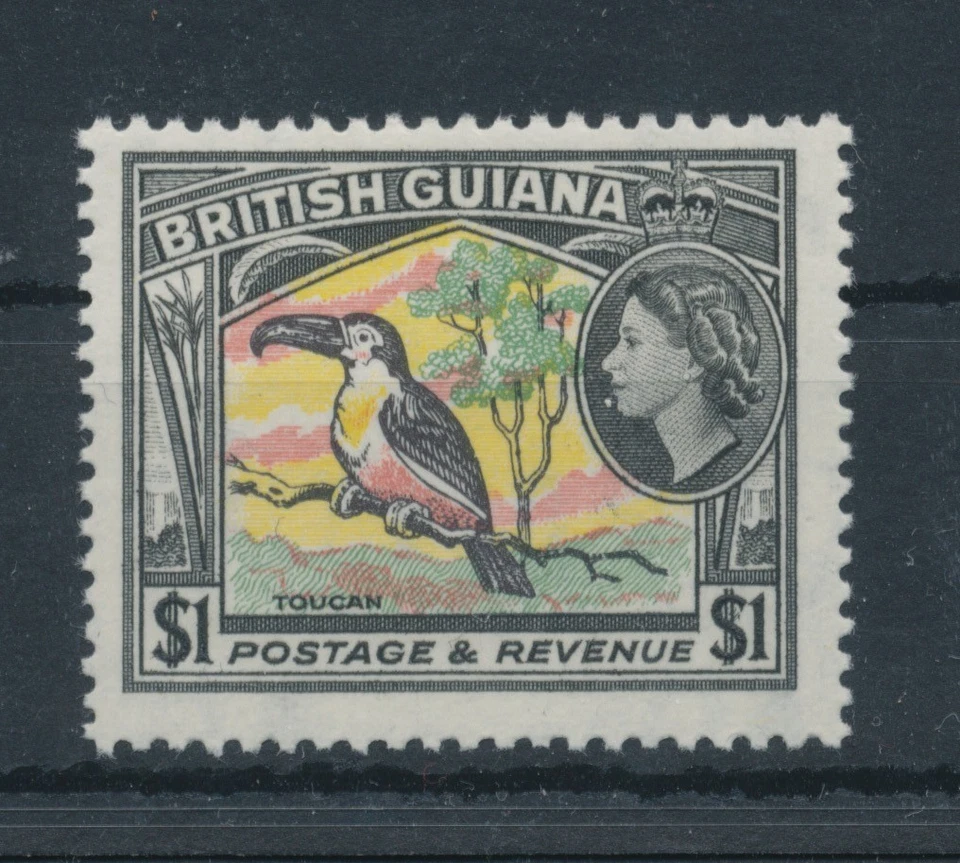 Guayana Británica 1954-63 - S.G. n. 343 - 1$ rosa amarillo verde y negro - MNH** Foto 1 de 1
