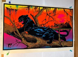 SELTENES „DSCHUNGELKATZE“ 1973 VINTAGE VELVA SCHWARZLICHT POSTER SCHÖN! 17” x 11” nie aufgehängt - Bild 1 von 6
