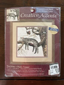 NEW SEALED Dimensions 7988 Tired Kitty Cat Charles Wysocki Cross Stitch Kit - Picture 1 of 2
