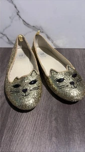 GAP Kids Girls Gold Sparkle Kitty Flats - Picture 1 of 1