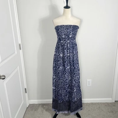 Faherty Women’s Blue Margarita Strapless 100% Linen Maxi Dress Size Medium - Image 1 of 4