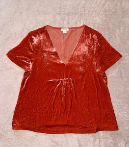 Sundance Katalog rot Samt Top Kurzarm Boho Babydoll Gr. Medium Petite - Bild 1 von 7
