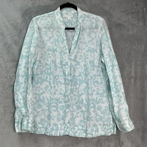 Charter Club geknöpftes Leinenhemd Damen Gr. 14 Blumenmuster Roll-Riegelärmel Coastal - Bild 1 von 14