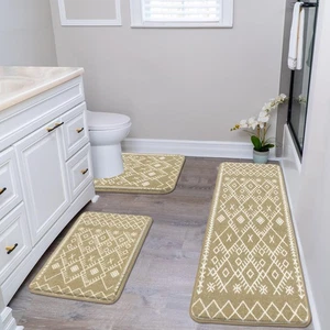 HEBE Bathroom Rug Set - 3 Piece Non Slip Shower Mats with U-Shaped Toilet Mat... - Picture 1 of 9