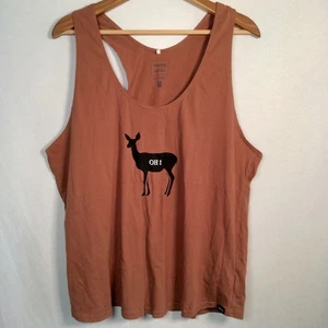 prAna Tank Top Women XL Oh Deer Graphic Terra Cotta Hike Outdoors Organic Cotton - Picture 1 of 11