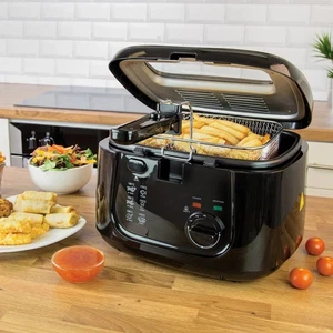 2,5L Fritteuse Schwarz Einstellbar Thermostat Cool Touch Sicherheitsverschluss 1800W - Bild 1 von 11