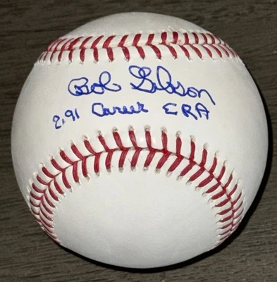Bob Gibson signed “2.91 Career ERA" Cardinals Rawlings MLB auto baseball JSA COA - Image 1 of 3