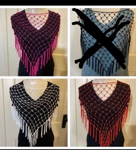 Womens Macrame Beaded Head Scarf Shawl BOHO Fairycore Chapel Prayer Mesh Tassels - Bild 1 von 16