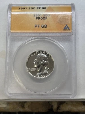 1957 Quarter Dollars Silver Coinage ANACS PR-68 - Image 1 of 2