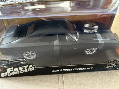 Dom's 1970 Dodge Charger R/T Matte Black Fast & Furious Movie 1:24 Scale Car New - Image 1 of 4