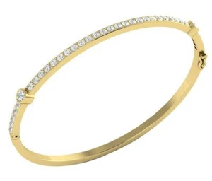 Bangle Bracelet Natural Diamond I1 G 1.30 Ct 14K Gold Prong Bezel Set 2.40 Inch - Picture 1 of 8