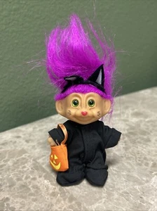 Halloween Vintage Troll Doll Black Cat Costume With Fushia Hair Cute ✨ - Picture 1 of 4