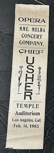 1905 Los Angeles Mme. Melba Opera Silk Ribbon Temple Auditorium Chief Usher - Picture 1 of 1