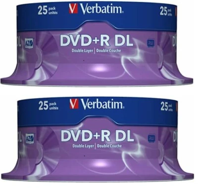 50 Verbatim Logo Dual Layer DVD+R 8x DL Double layer Blank Discs 8.5GB 43757 - Image 1 of 2