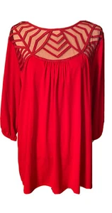 Espresso Women Plus Size 1X Elegant Red Part Mesh Top Blouse Shirt. T25 - Picture 1 of 8