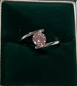 Sterling Silver Round Bezel Pink CZ Ring Size 8 - Picture 1 of 5