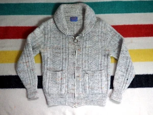 VTG 60s Pendleton Virgin Wool Beige Zip Pocket USA Cardigan Sweater Lebowski M - Picture 1 of 9