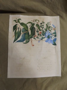 Antique Hand Lettered Paper GIVING IN MARRIAGE Original Floral Watercolor ~9x10" - Picture 1 of 6
