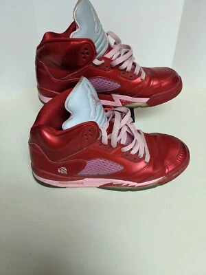 Niñas Nike Air Jordan 5 Retro Día de San Valentín ROJO Uva Rojo Fuego ROSA 7Y Mujeres 8.5 Foto 1 de 4