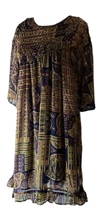 2 XS Nanette Lepore Dress Flowing Navy Olive Green Pink Layers Blue Beads - Picture 1 of 12