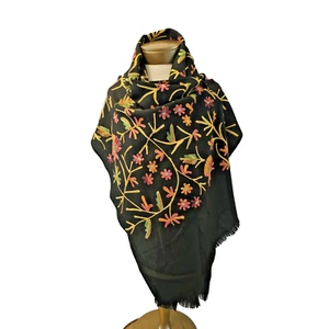 Cejon Accessories Wool Floral Embroidered Fringed Scarf Wrap India 72 x 22 - Picture 1 of 9
