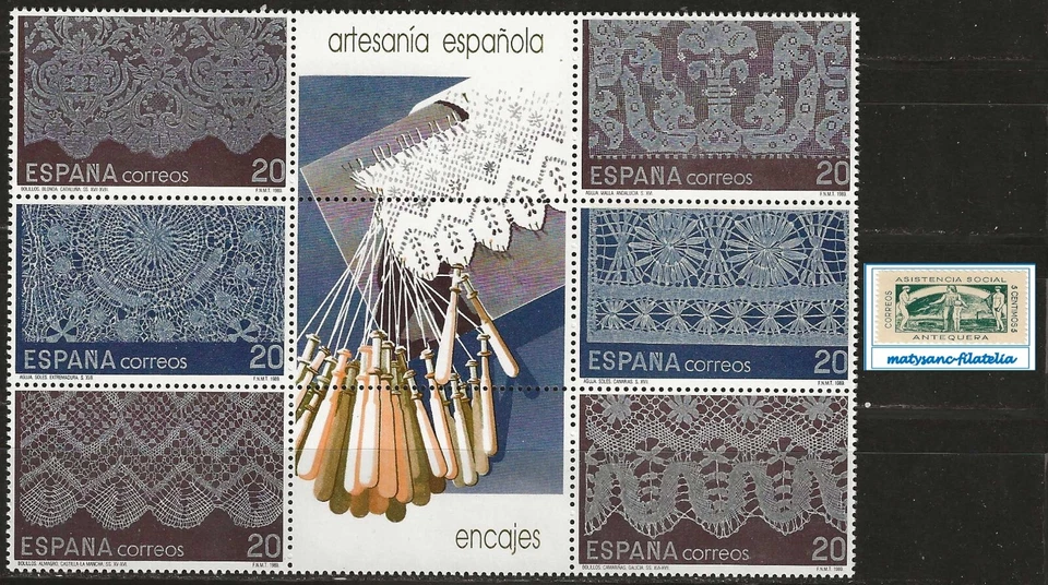 ESPAÑA 1989. EDIFIL 3016/3021. SERIE COMPLETA EN BLOQUE "ARTESANÍA. ENCAJES" MNH - Imagen 1 de 1