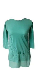 Camicia donna Logo By Lori Goldstein, XXS, maniche lunghe 3/4, perline, blu - Foto 1 di 7