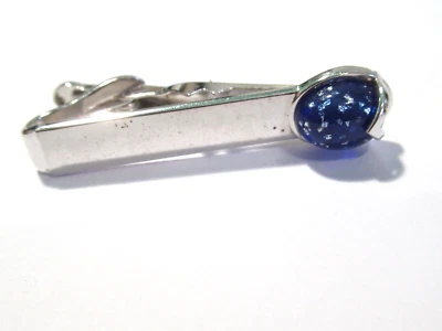 Clip de corbata de plástico Swank vintage azul con brillo Foto 1 de 2