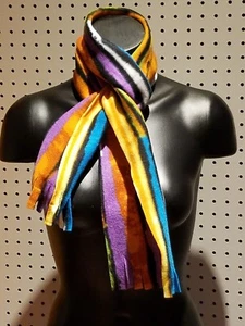 Handmade Green, Blue, Purple, Orange, Black, & White Fleece Winter Scarf - Picture 1 of 7