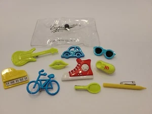 Vintage 80s Plastic Pins Taiwan Guitar Sunglasses Lips Piano Bike Sneakers Neon - Picture 1 of 9