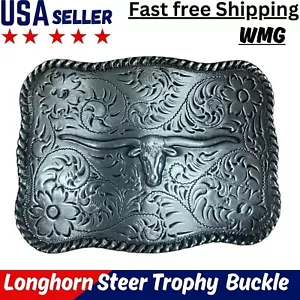 Trofeo Longhorn Steer Plata Esterlina Hebilla Cinturón Occidental Hebillas Vaqueras - Imagen 1 de 5