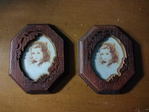 2 Vintage British Registered Design Picture Frame Gold Inlay pretty girl Photo - Picture 1 of 8