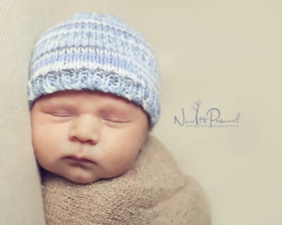 HANDMADE BY FUNKY KNITS Handgestrickte Baby Mütze Beanie Requisite Fair Isle nordisch Junge blau frühe Neugeborene - 12M