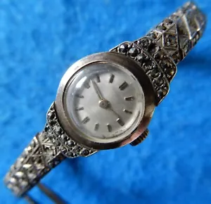 Woman's antique silver marcasite cocktail watch - Picture 1 of 14