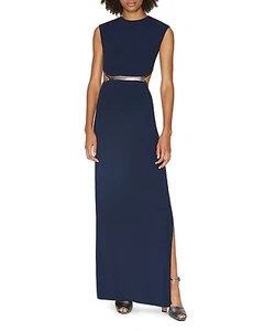 Vestido Halston Heritage con ribete metálico recortado (talla 10) - Imagen 1 de 2