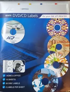 IQ Office White Dvd /cd Labels for Ink Jet Printer - Free Delivery - Picture 1 of 6
