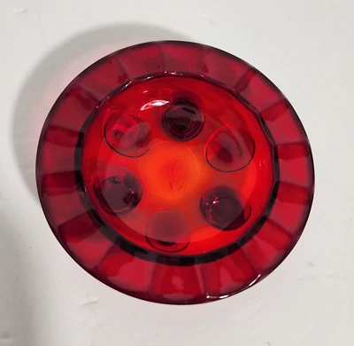 Vintage Martinsville Moondrops Ruby Red Footed Round Glass Ashtray 4" - Image 1 of 4