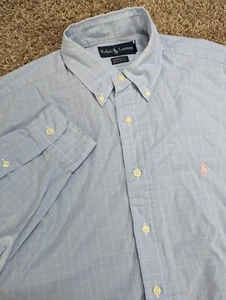 Ralph Lauren Dress Shirt Men's 16 34-35 Blue Pink Plaid Yarmouth Button Up - Picture 1 of 6