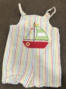 Vintage Toddler Boys Zucchini Brand Bright Sail Boat Romper Size 18 Mo. - Picture 1 of 11