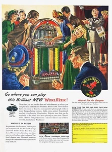 1947 WURLITZER JUKE BOX Genuine Vintage Print Ad Phonograph Record Music - Picture 1 of 1