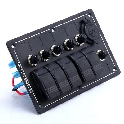 12V 5 Gang Aluminium LED Rocker & CIG Socket & Circuit Breaker Waterproof Boat - Imagem 1 de 4