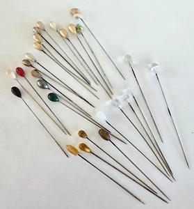 27 Vintage Antique Mixed Tops Hat Stick Pin Lot Average 3.25" Long - Imagen 1 de 6