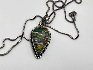 Sterling Silver 925 Pendant Necklace Rainbow Calsilica 13.78g - Picture 1 of 8