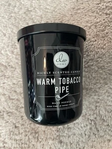 DW Home WARM TOBACCO PIPE Candle 56 hrs burn time 15oz Double Wick Black Top - Picture 1 of 2